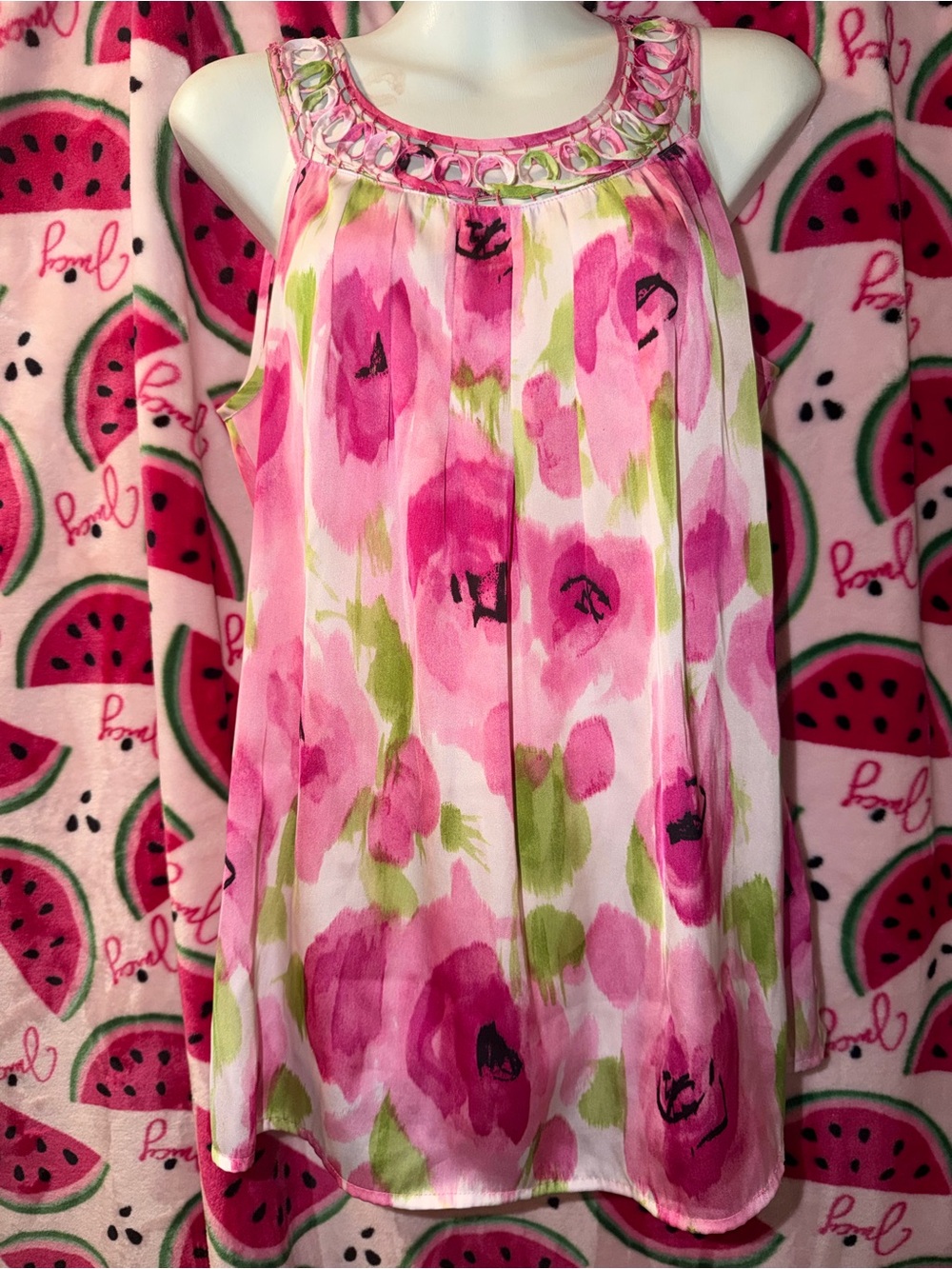 🩷💚 dressbarn Floral Sleeveless Tank with Cutout Neckline